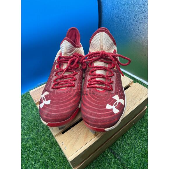 Under Armour Bryce Harper 4 Low Metal Baseball Cleats - Red White -Men\'s Size 12